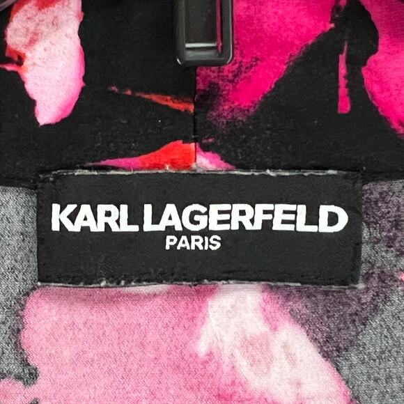 Karl Lagerfeld Top Women L Pink Black Floral Sleeveless Blouse Career Stretch - Picture 7 of 11